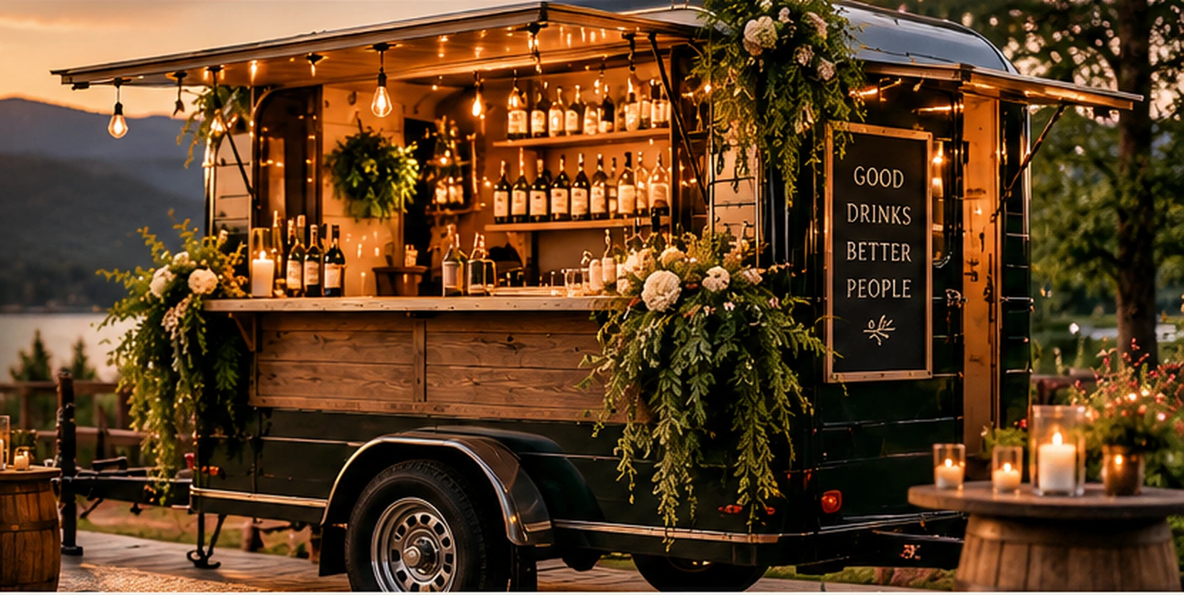 Conceptual photo illustration of an event bar trailer; not an available rental